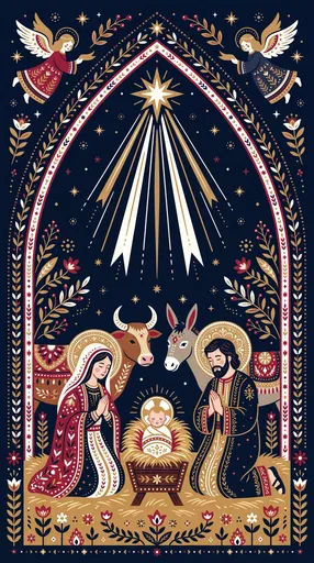 Folk Art Christmas Nativity Scene Illustration