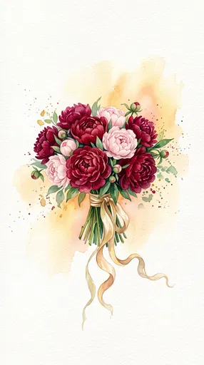 Watercolor Crimson and Blush Peony Bouquet
