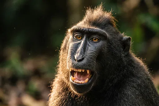 Crested Black Macaque Laughing in Sunlight