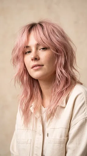 Woman With Pastel Pink Shag Haircut