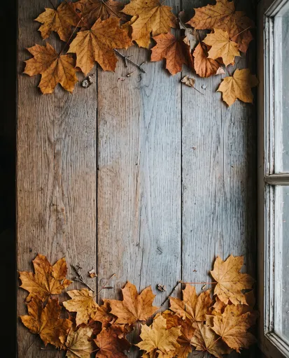 Autumn Maple Leaves on Weathered Wood