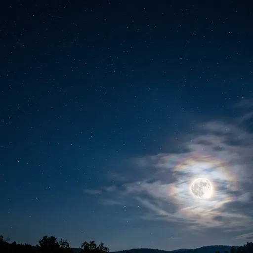 Full Moon With Iridescent Cloud Halo
