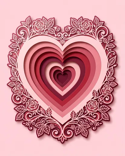 Layered Paper Cutout Heart With Floral Border