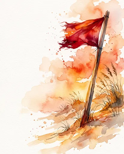 Watercolor Red Warning Flag on Dunes