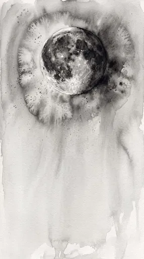 Monochrome Watercolor Moon Illustration