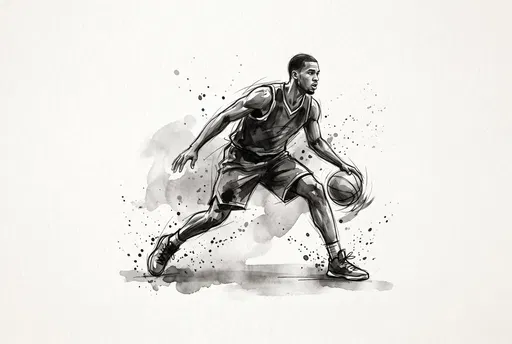 Monochrome Watercolor Basketball Player Dribbling Illustration