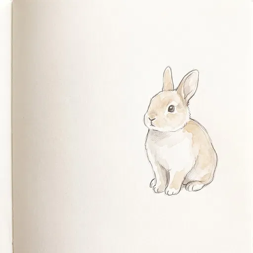 Minimalist Watercolor and Pencil Bunny Sketch