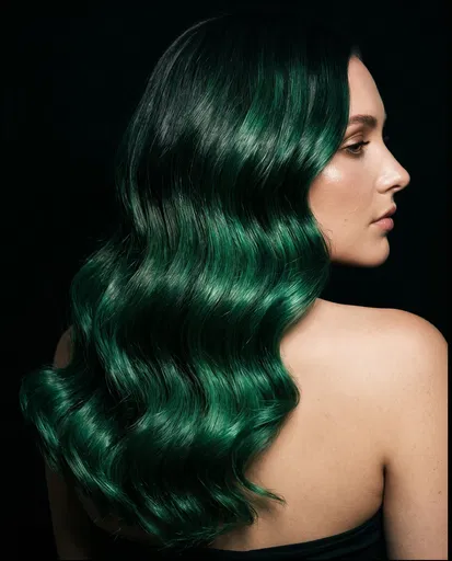 Woman With Wavy Emerald Green Hair