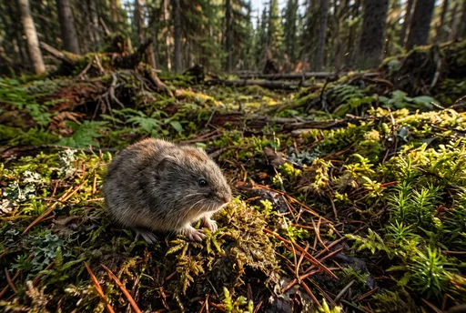 Wood Lemming on Mossy Forest Floor