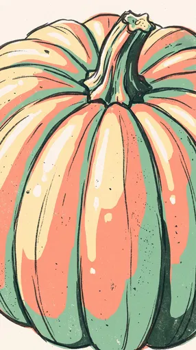 Mid-Century Screenprint Pastel Pumpkin Illustration