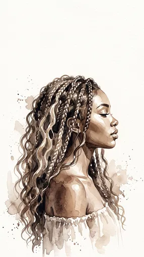 Watercolor Profile of Woman with Braids