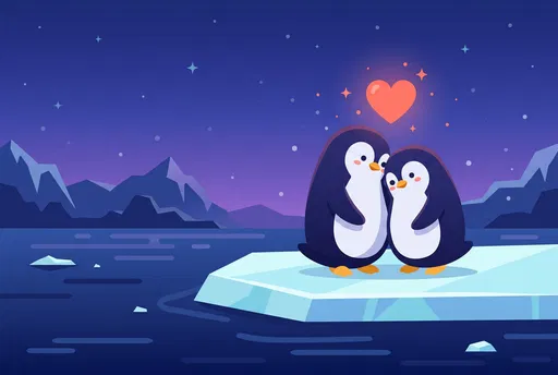 Cute Penguins in Love on Ice