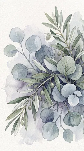 Watercolor Eucalyptus and Olive Branches Illustration