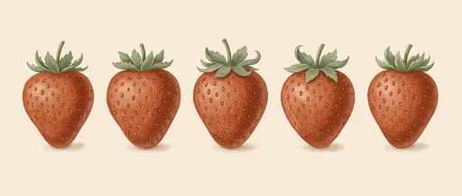 Five Vintage Illustrated Red Strawberries Row