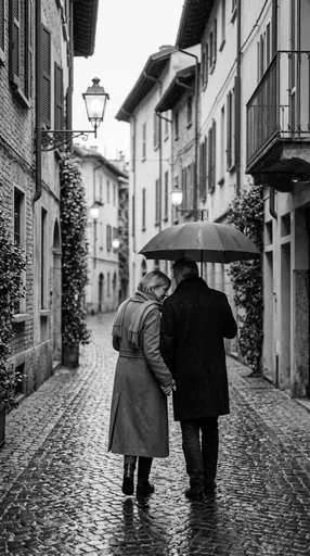 Mature Couple Walking Under Umbrella in Rain