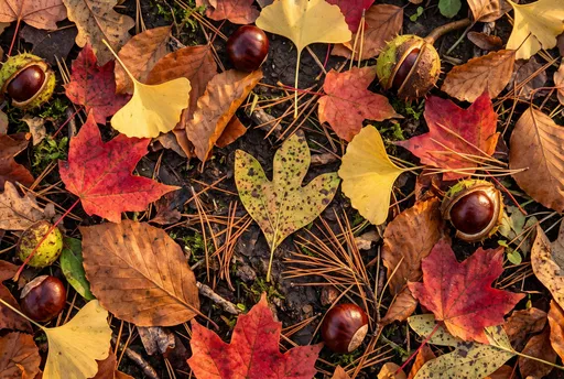 Autumn Leaves and Chestnuts Flat Lay