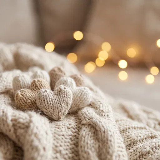 Knitted Yarn Hearts on Cozy Blanket