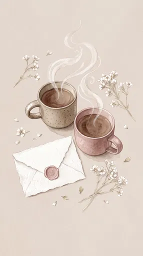 Watercolor Coffee Mugs and Sealed Envelope