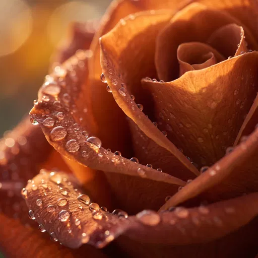 Macro Terracotta Rose With Morning Dew