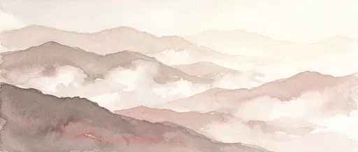 Watercolor Mountain Ridges in Morning Haze