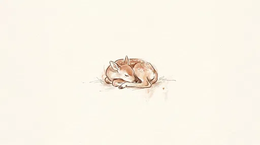 Minimalist Sketch of Sleeping Spotted Fawn