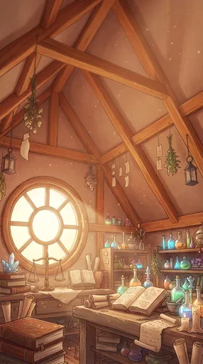 Cozy Anime Alchemist Attic Study