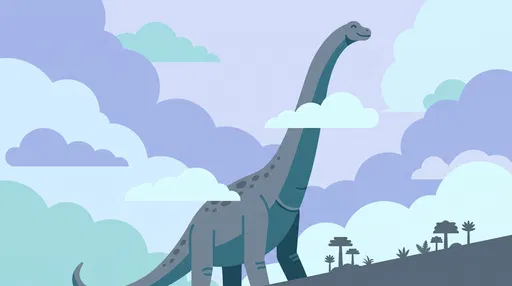 Cute Long-Necked Dinosaur in Cloudy Sky