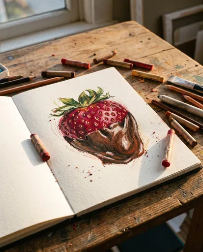 Sketchbook Drawing of Chocolate Dipped Strawberry