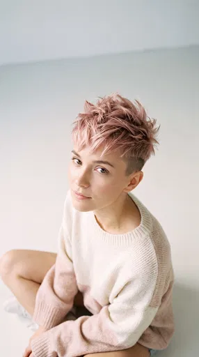 Woman With Pastel Pink Spiky Pixie Cut