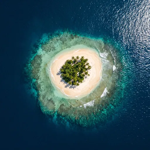 Aerial View of Tiny Tropical Island Reef