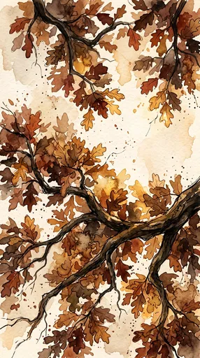 Watercolor Autumn Oak Branches Illustration