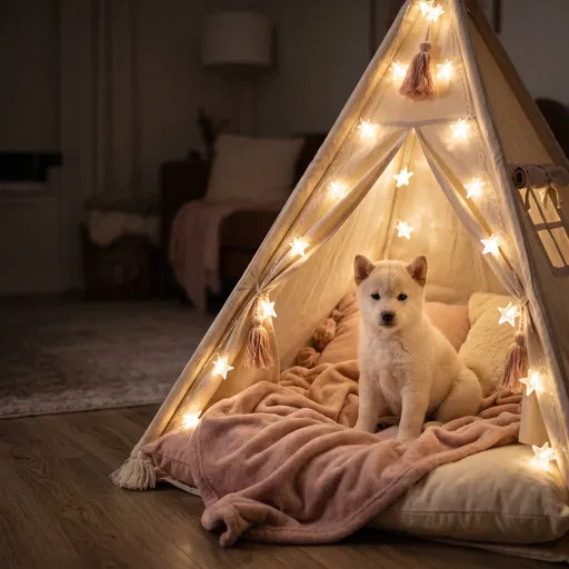 Cream Shiba Inu Puppy in Play Tent