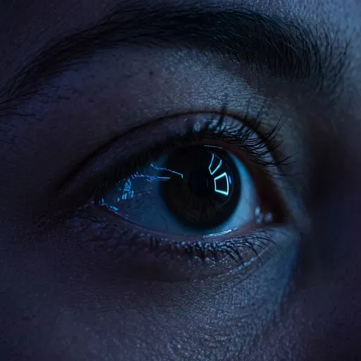 Close-Up Eye With Blue Neon Reflection