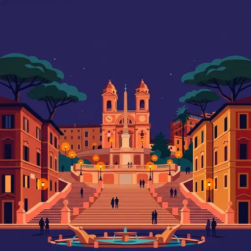 Spanish Steps Rome Night Illustration