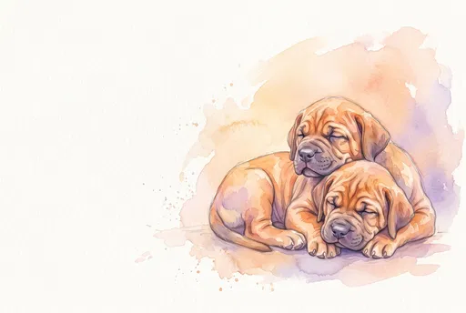 Watercolor Illustration of Two Sleeping Puppies