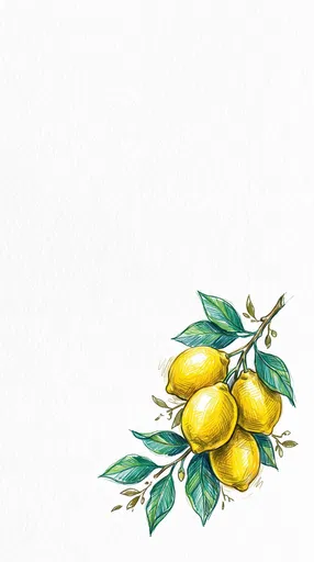 Colored Pencil Lemon Branch Illustration