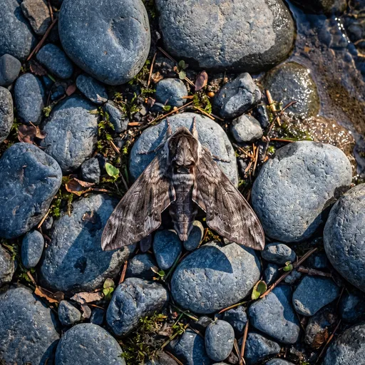 Hawk Moth Resting on River Stones