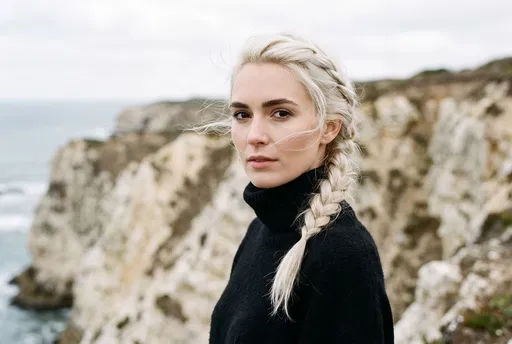 Blonde Woman by Coastal Cliffs
