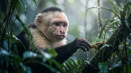 White-Faced Capuchin Monkey in Misty Rainforest
