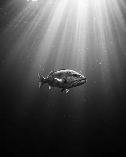 Monochrome Snapper Fish Under Ocean Sunbeams
