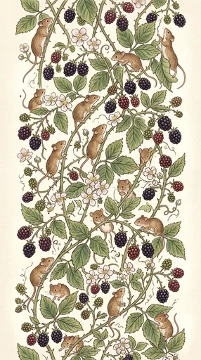 Hand-Drawn Mice Climbing Blackberry Brambles