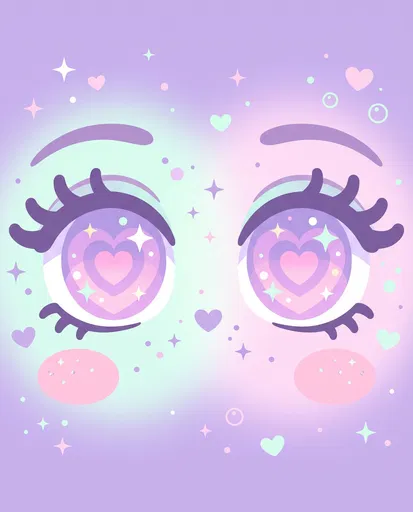 Pastel Kawaii Heart Eyes Illustration