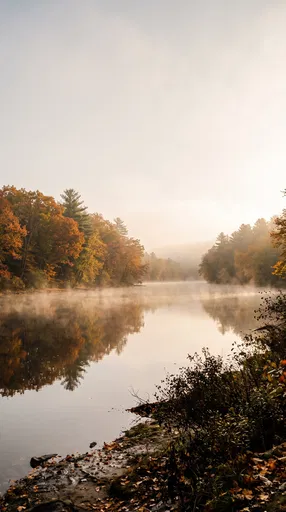 Misty Autumn River at Sunrise