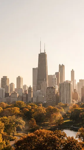 Autumn Chicago Skyline Above Golden Park