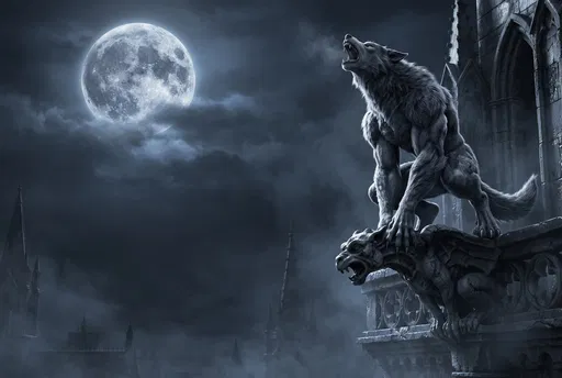 Werewolf Howling at Moon on Gargoyle