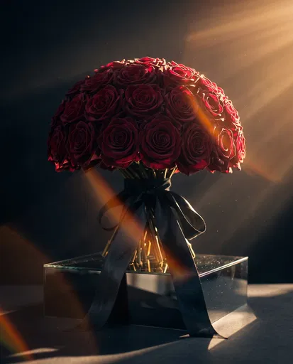 Burgundy Rose Bouquet in Golden Sunbeams