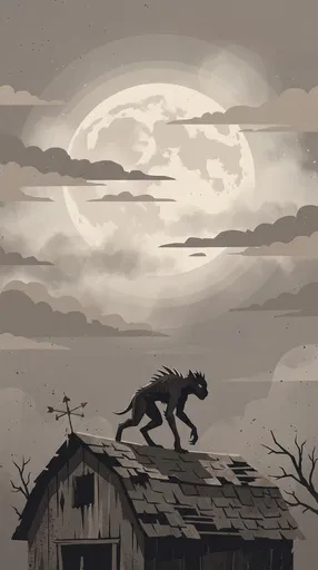Chupacabra Silhouette on Barn Roof at Night