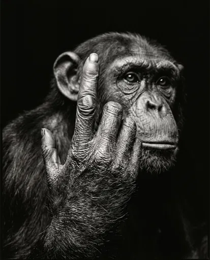 Monochrome Chimpanzee Raising Index Finger