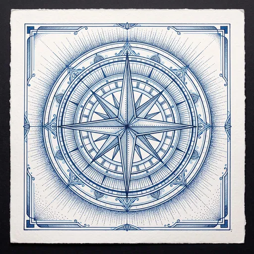 Blue Ink Compass Rose Star Drawing