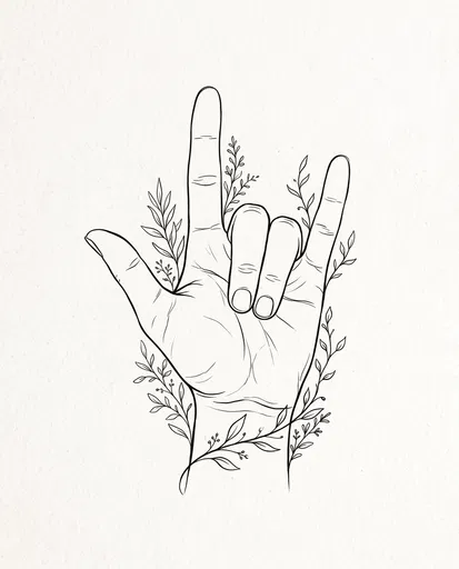 ASL I Love You Floral Line Art